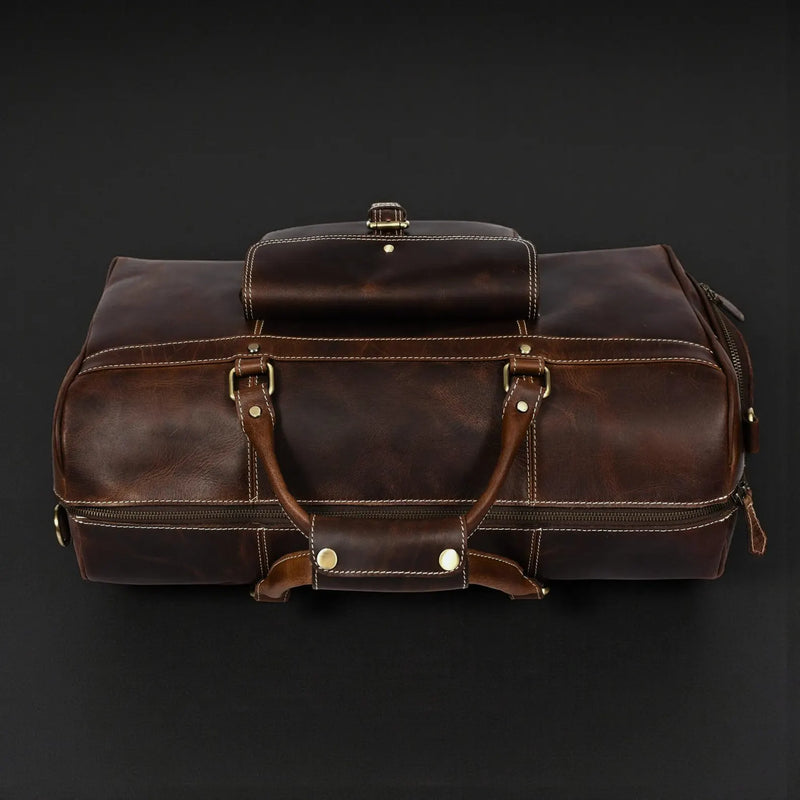 Full-Grain Distressed Leather Duffle Bag - Voyager Duffle