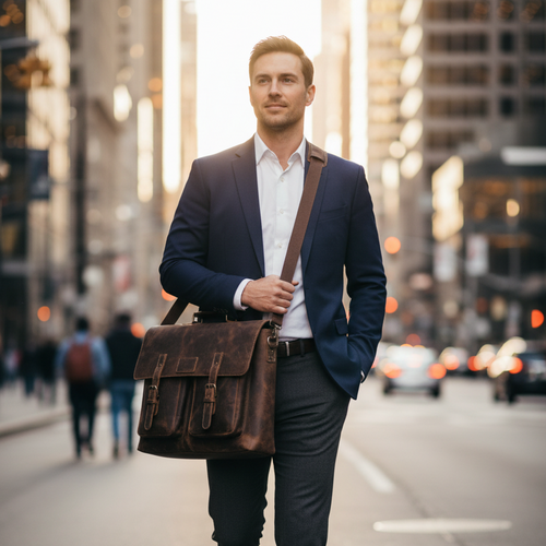 Man carrying leather bag