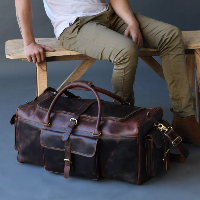Nando Adventure Leather Duffel Bag OverNight Travel Bag(Brown