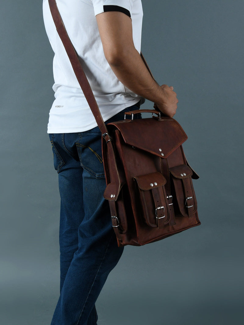 best conv leather backpack Convertible Leather Backpack Messenger Bag, Top handle — Classy Leather Bags