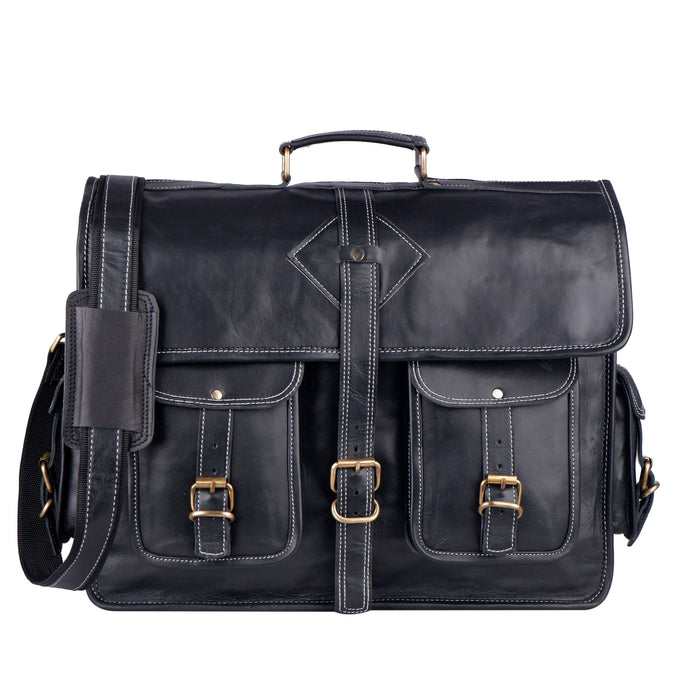 Retro Black Leather Messenger Bag | Vintage Leather Messenger Bag- CLB ...