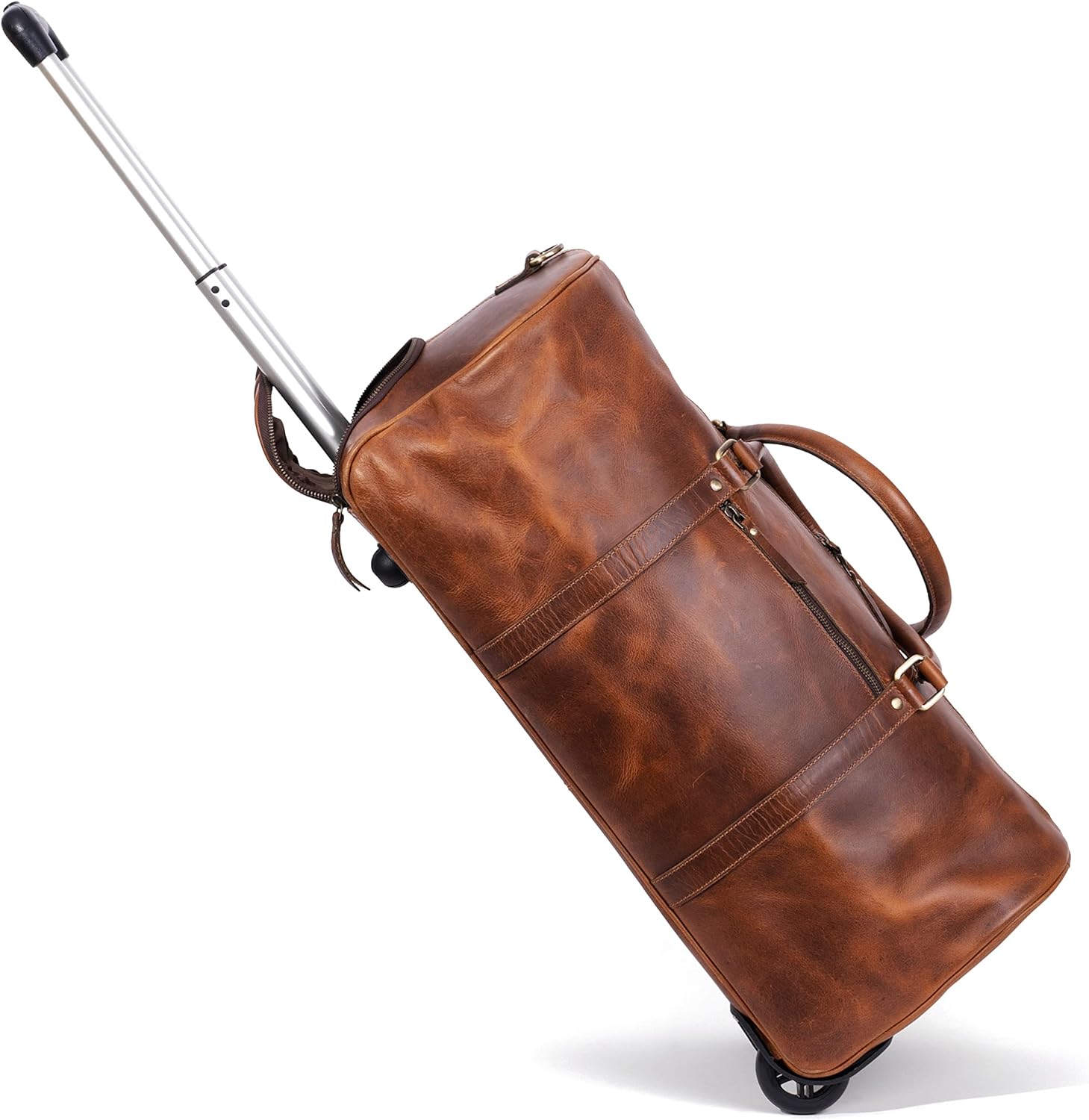 Buffalo Leather Trolley Bag 24 Inch, Full Grain Leather Duffle Bag