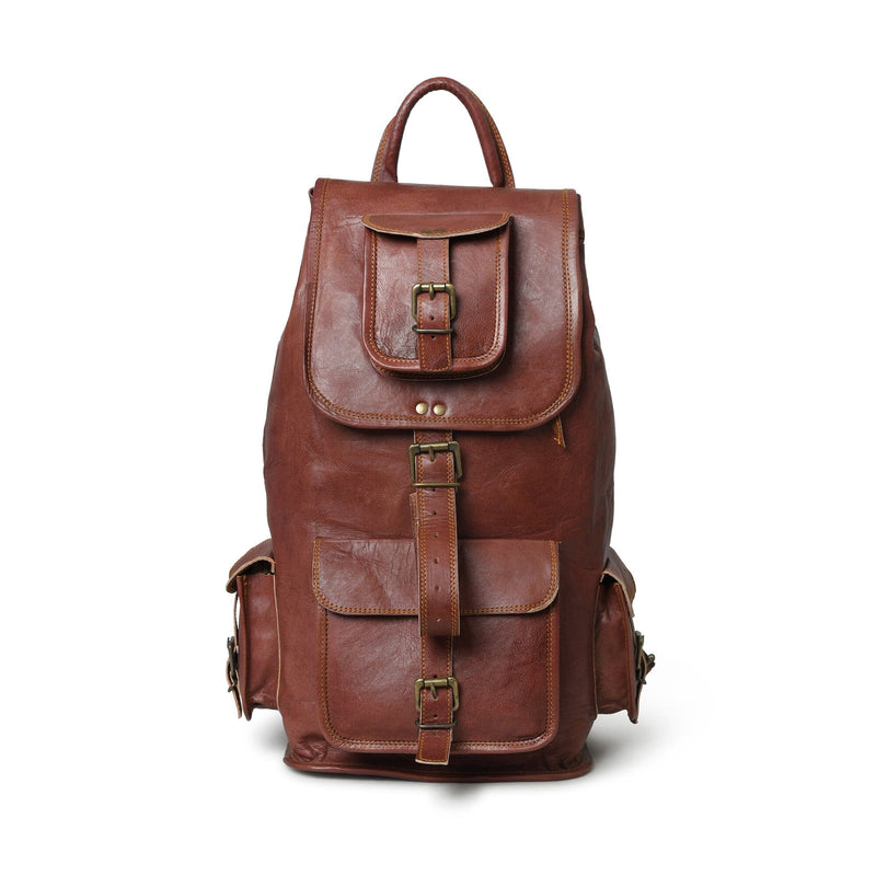 Genuine Leather Hiking Backpack Travel Backpack for Men Women 16 Inch