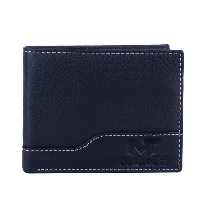 Alba Classic Trifold Leather Wallet For Men - RFID Blocking, Handmade, Minimalist Design, Navy Blue