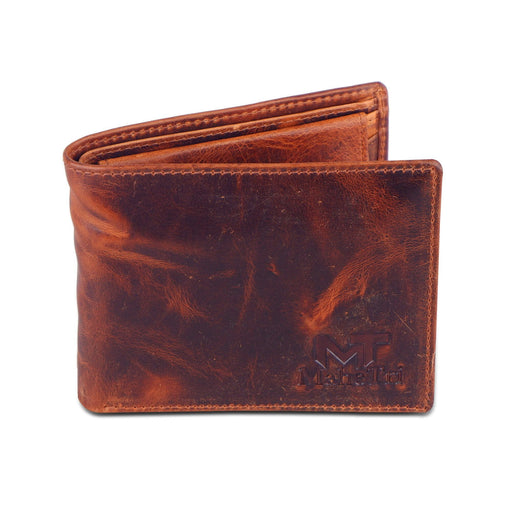 Classic Brown Buffalo Leather Handmade Men's Folding Wallet Christmas Gift