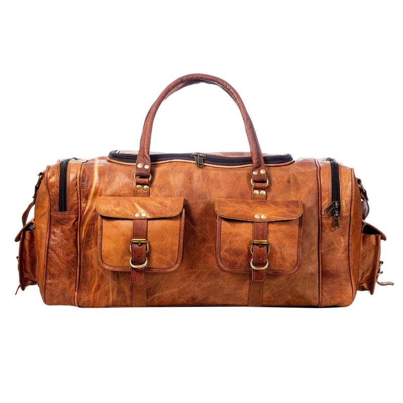Genuine Goat Leather Travel Bag Gym Duffel Brown Duffle Men — Classy Leather Bags