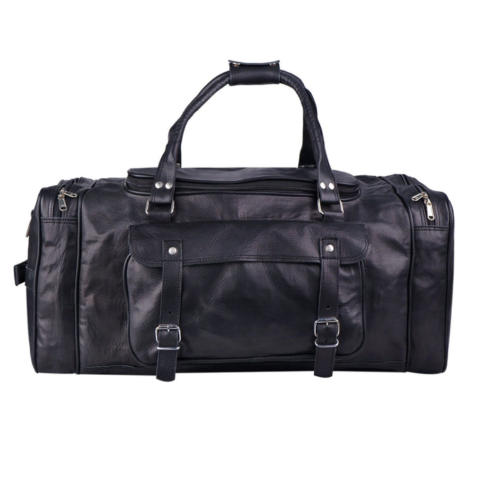 Black Leather Duffle Bags for Men, Handcrafted, Black Leather