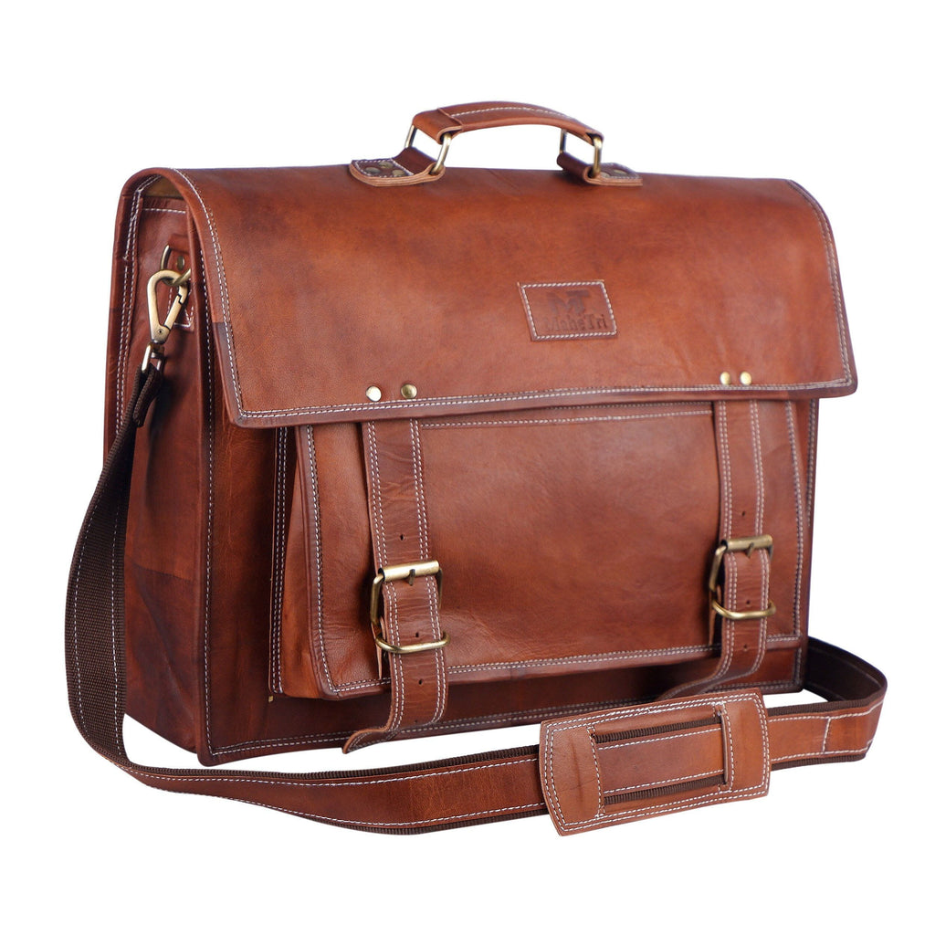 Dark Brown Office Leather Messenger Bag For Men & Women 18 Inch