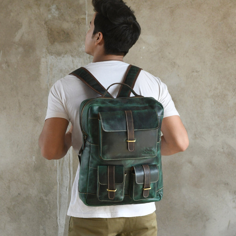 Full Grain Buffalo Leather Backpack | Green Leather Backpack 16" Classy Leather Bags Full Grain Buffalo Leather Backpack | Green Leather Backpack 16" Classy Leather Bags