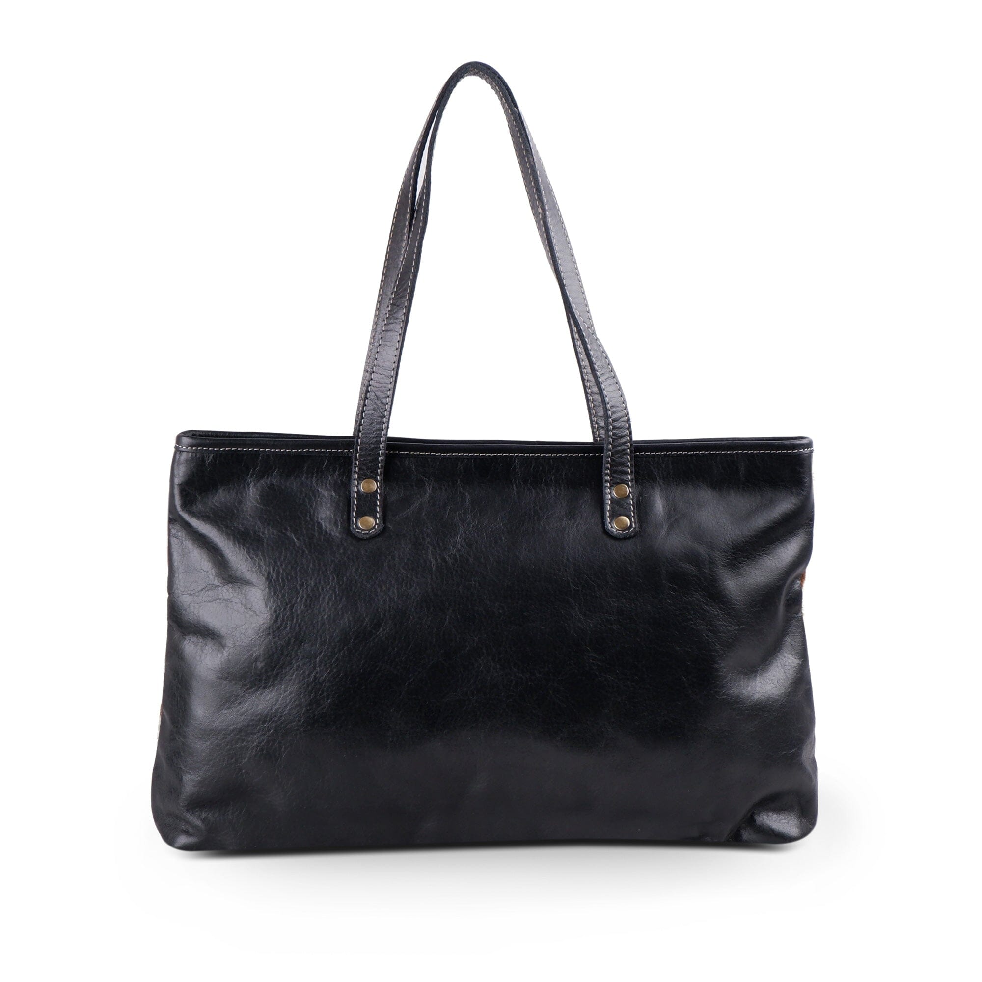 Black Cowhide Tote Bag Online | Handcrafted leather shoulder bags