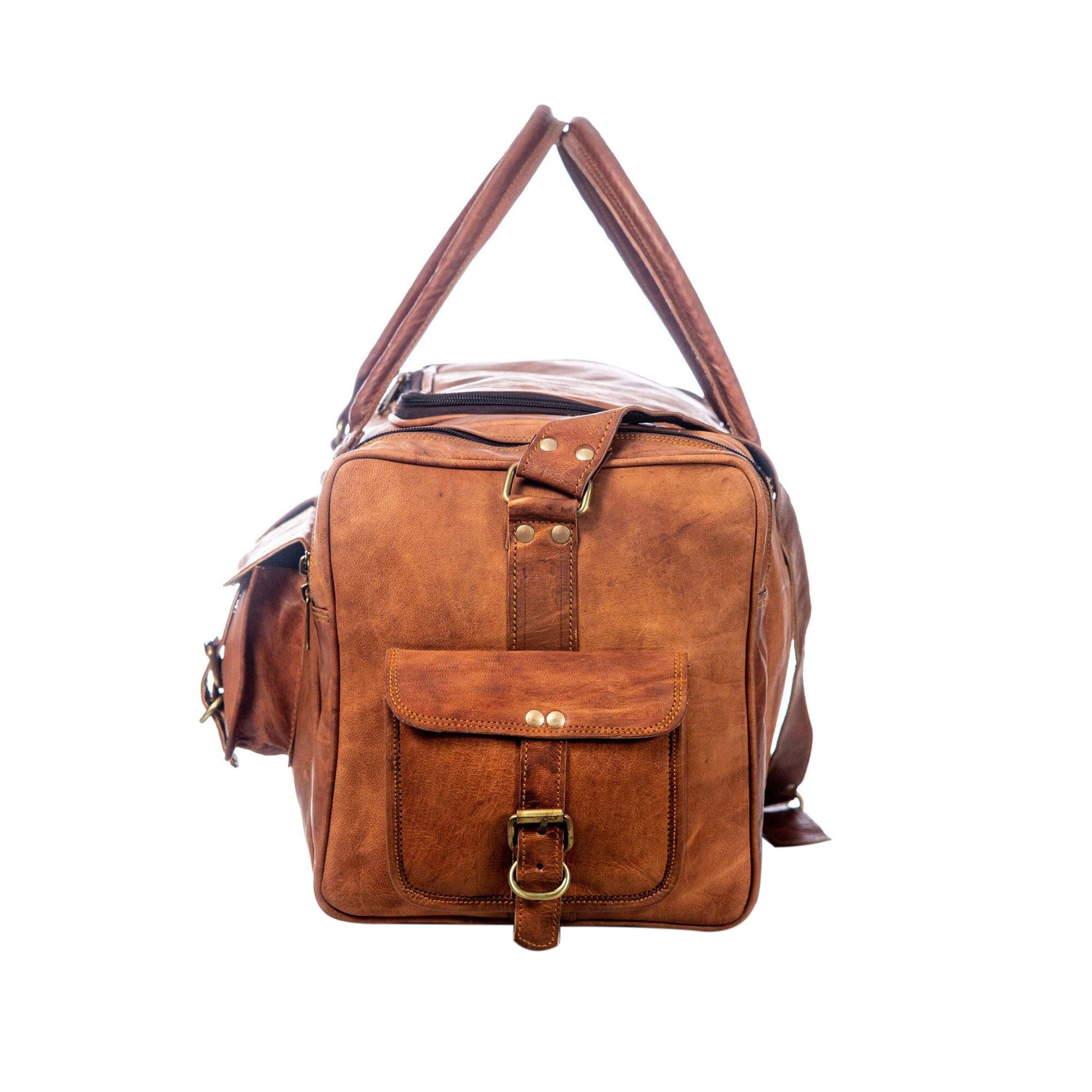 Genuine Goat Leather Travel Bag Gym Duffel Brown Duffle Men