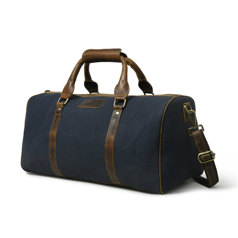 Blue Leather Canvas Duffle Bag | Men's Canvas Duffle Bag