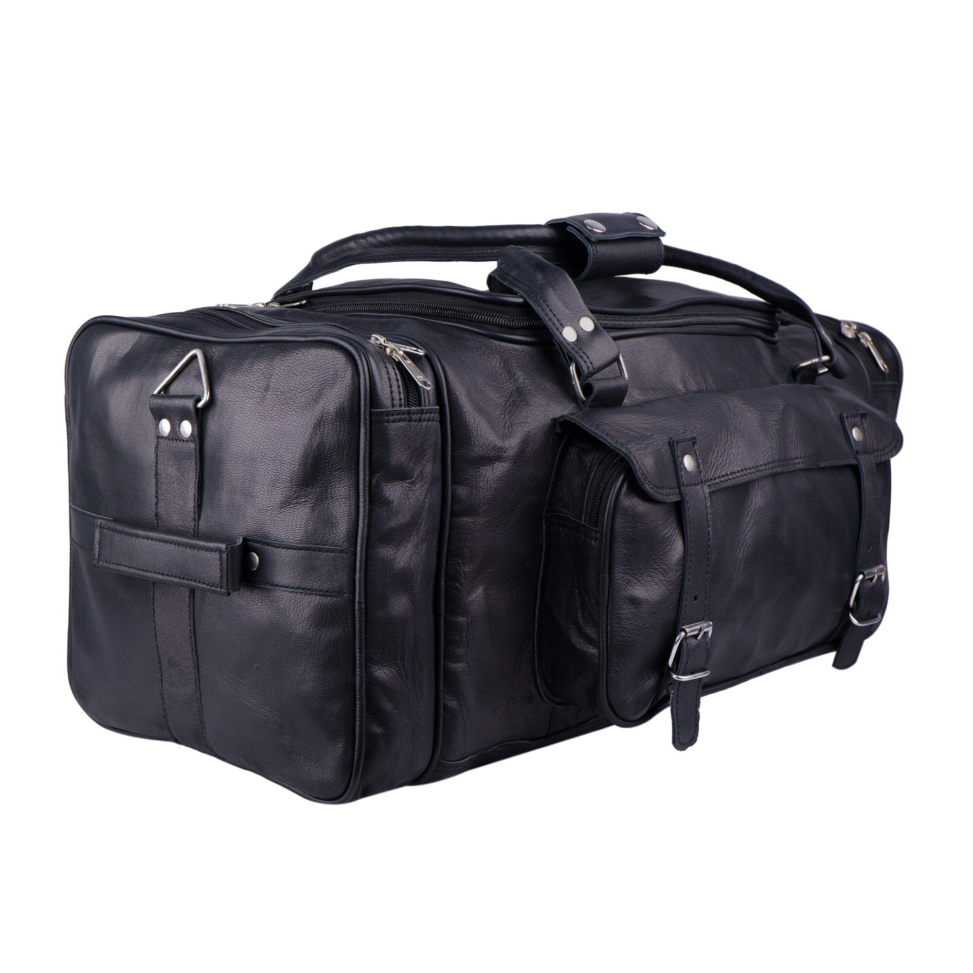 Black Leather Duffle Bags for Men, Handcrafted, Black Leather