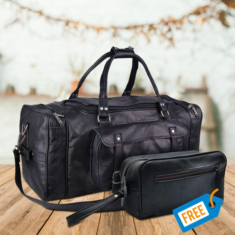 Men's Leather Duffle Bags 24 Inch, Black Leather, Handcrafted 30 Inch Men's Leather Duffle Bags 24 Inch, Black Leather, Handcrafted 30 Inch