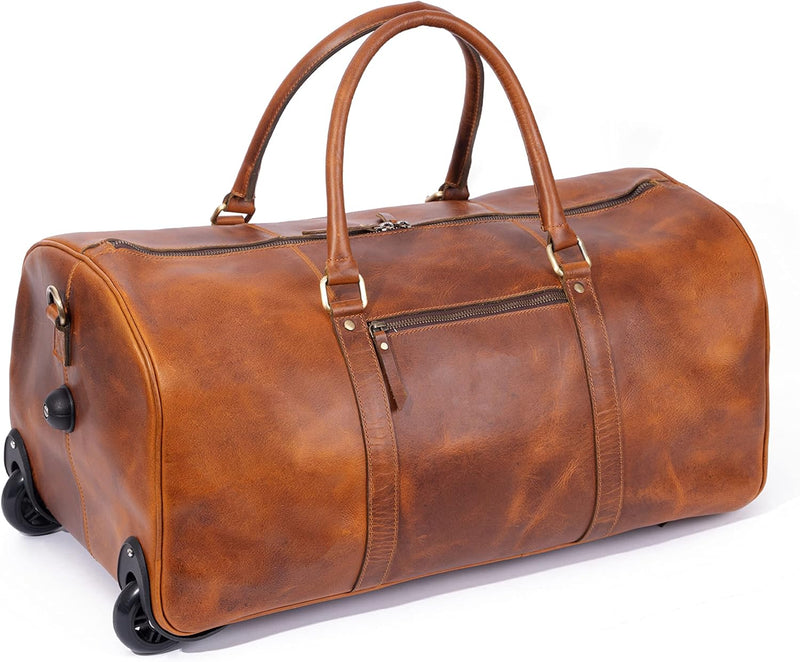 burkely leather waterproof rain trolley bag Buffalo Leather Trolley Bag 24 Inch, Full Grain Leather Duffle Bag — Classy Leather Bags