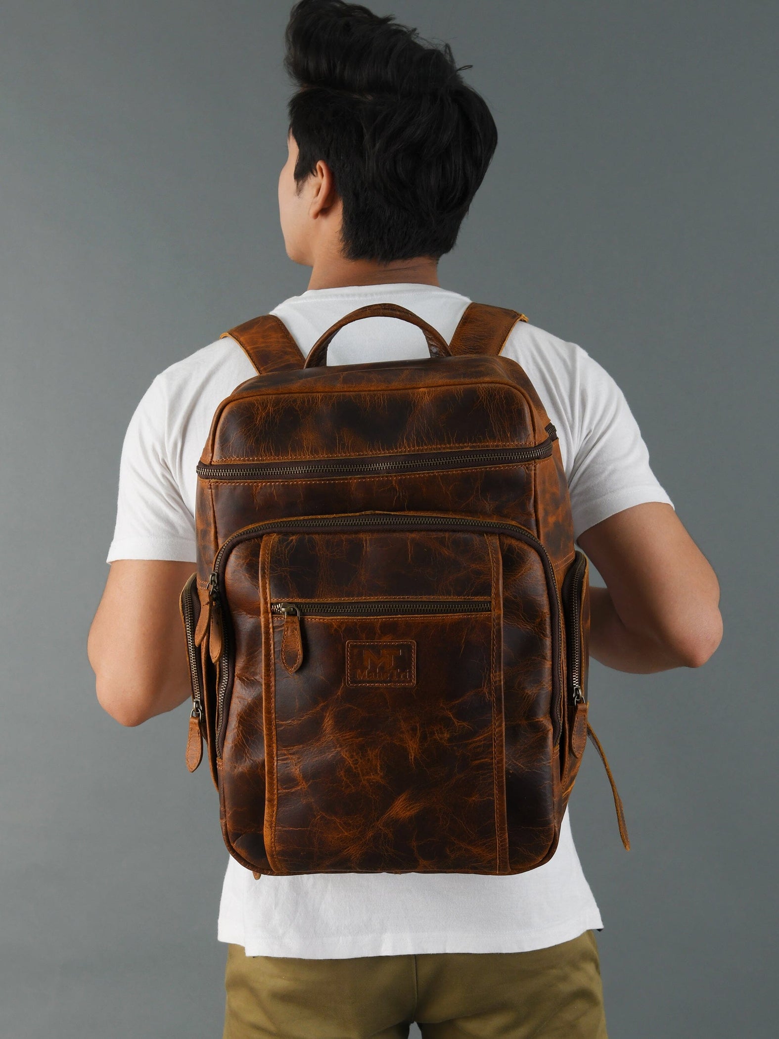 Alpha Caramel Buffalo Leather Travel Backpack Online — Classy Leather Bags