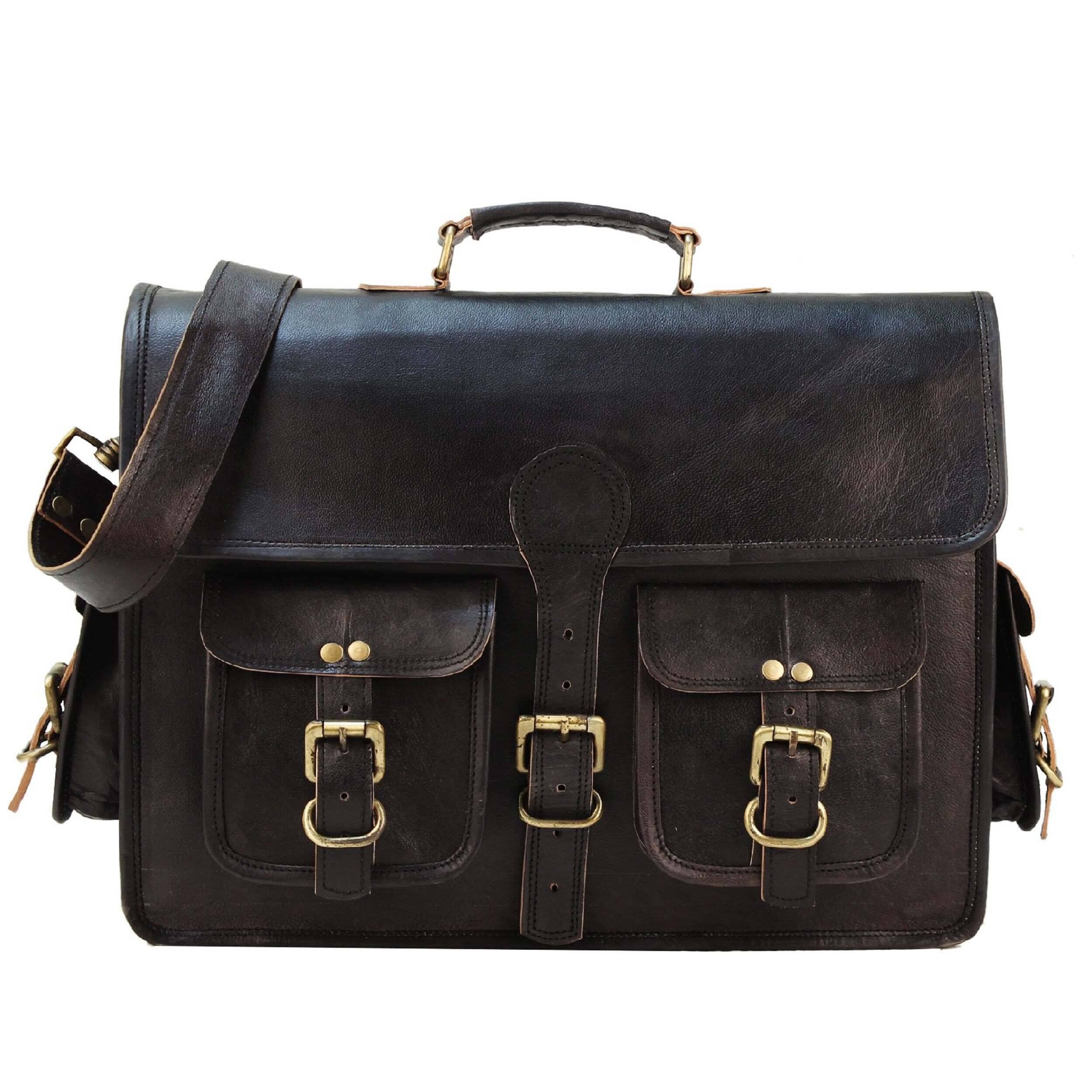 Vintage Black Leather Messenger Bag | Classy Leather Laptop Bag