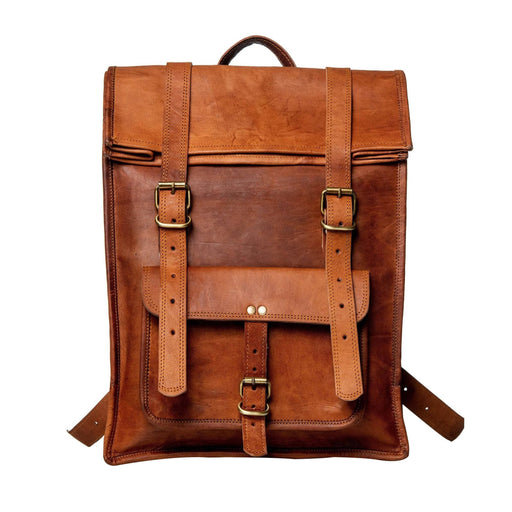 Roll Top Leather Laptop Office Backpack