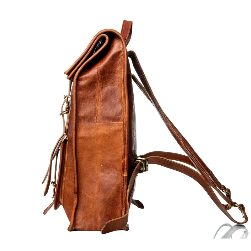 best vintage leather backpack Roll Top Leather Laptop Office Backpack