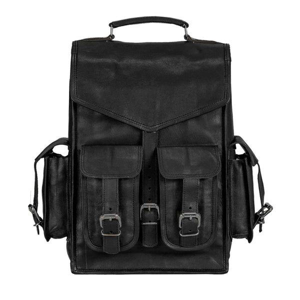 Black Leather Convertible Leather Backpack Messenger Bag Top Handle — Classy Leather Bags