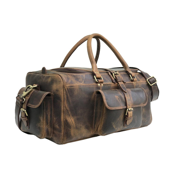 Brown Plain Buffalo Leather Duffle Bag, For Travel