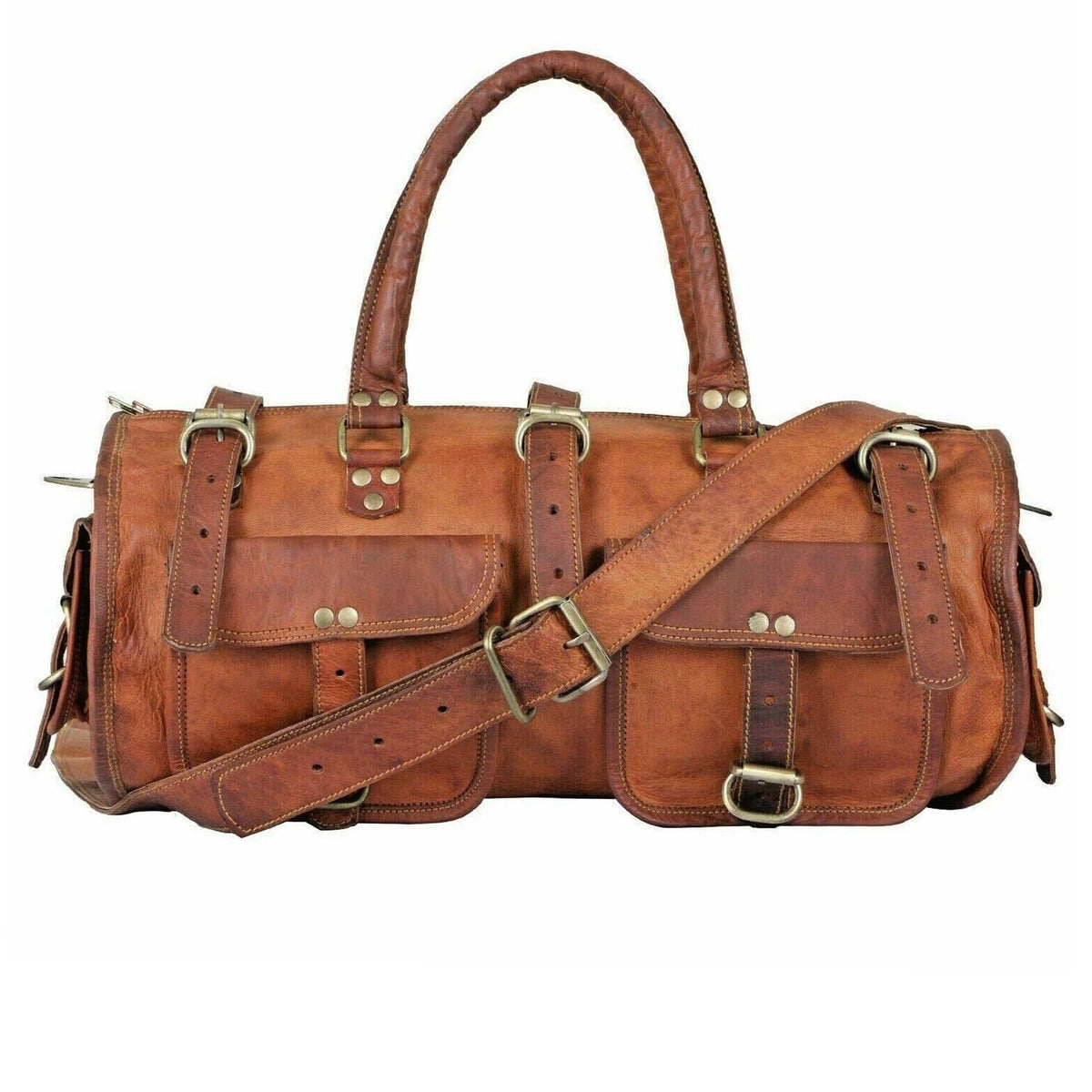 JMB Genuine Leather Travel Duffle Bag For Men - Large Brown Weekend/Overnight Gym Bag