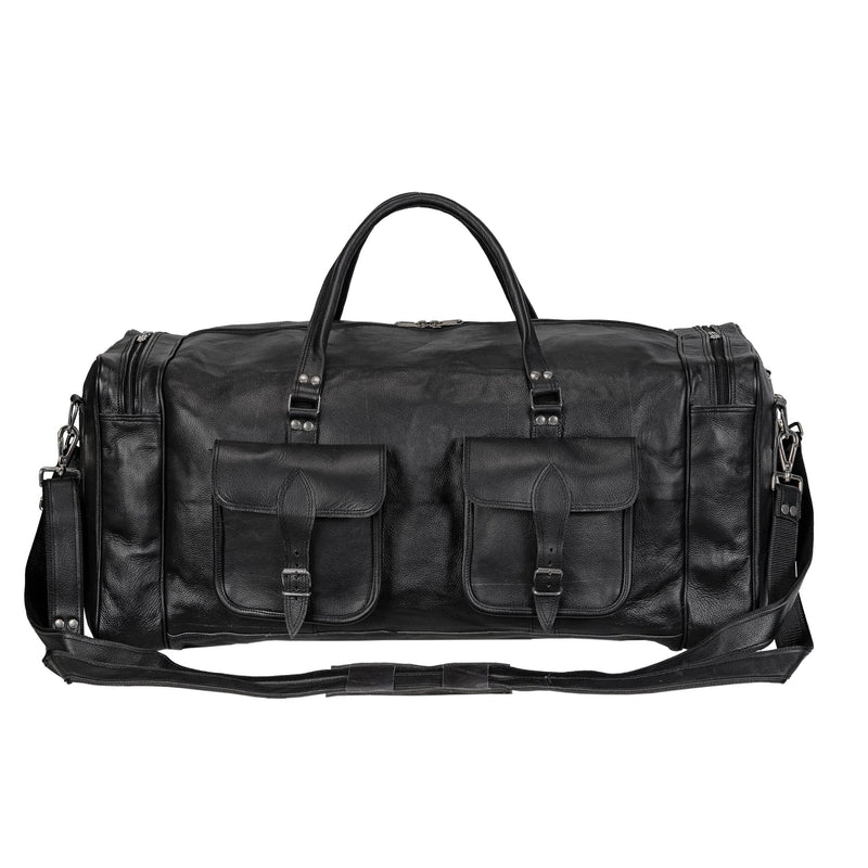 black leather travel duffel bag Oversized Black Leather Duffle Bag, Genuine Leather, 28 Inch 24 Inch