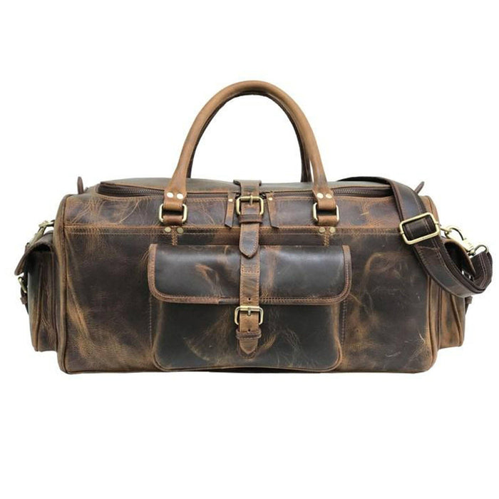 Full Grain Buffalo Leather Duffle Bag with Shoe Compartment Weekend Holiday  Bag