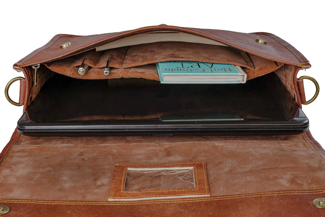 Flap Over Leather Messenger Bag | Leather Laptop Messenger Bag