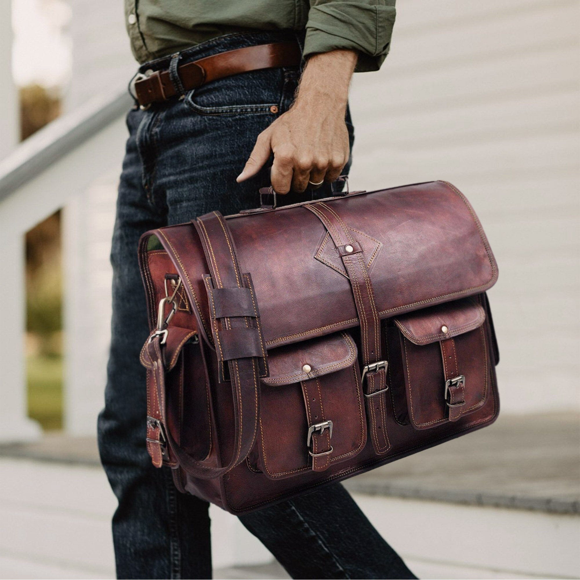 Retro Vintage Leather Messenger Bag | Leather Crossbody Bag For