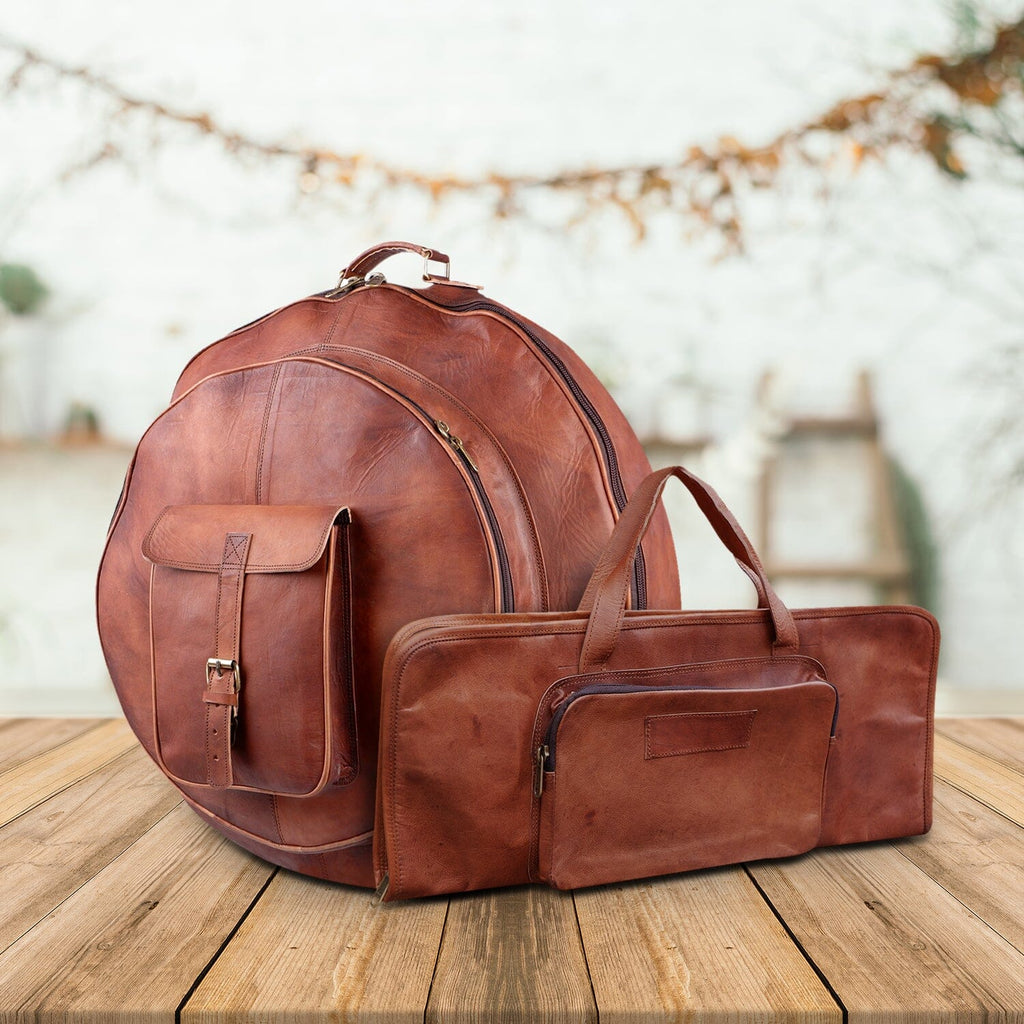 Leather Drumstick Bag With Zip Brown Vintage Style Leather 