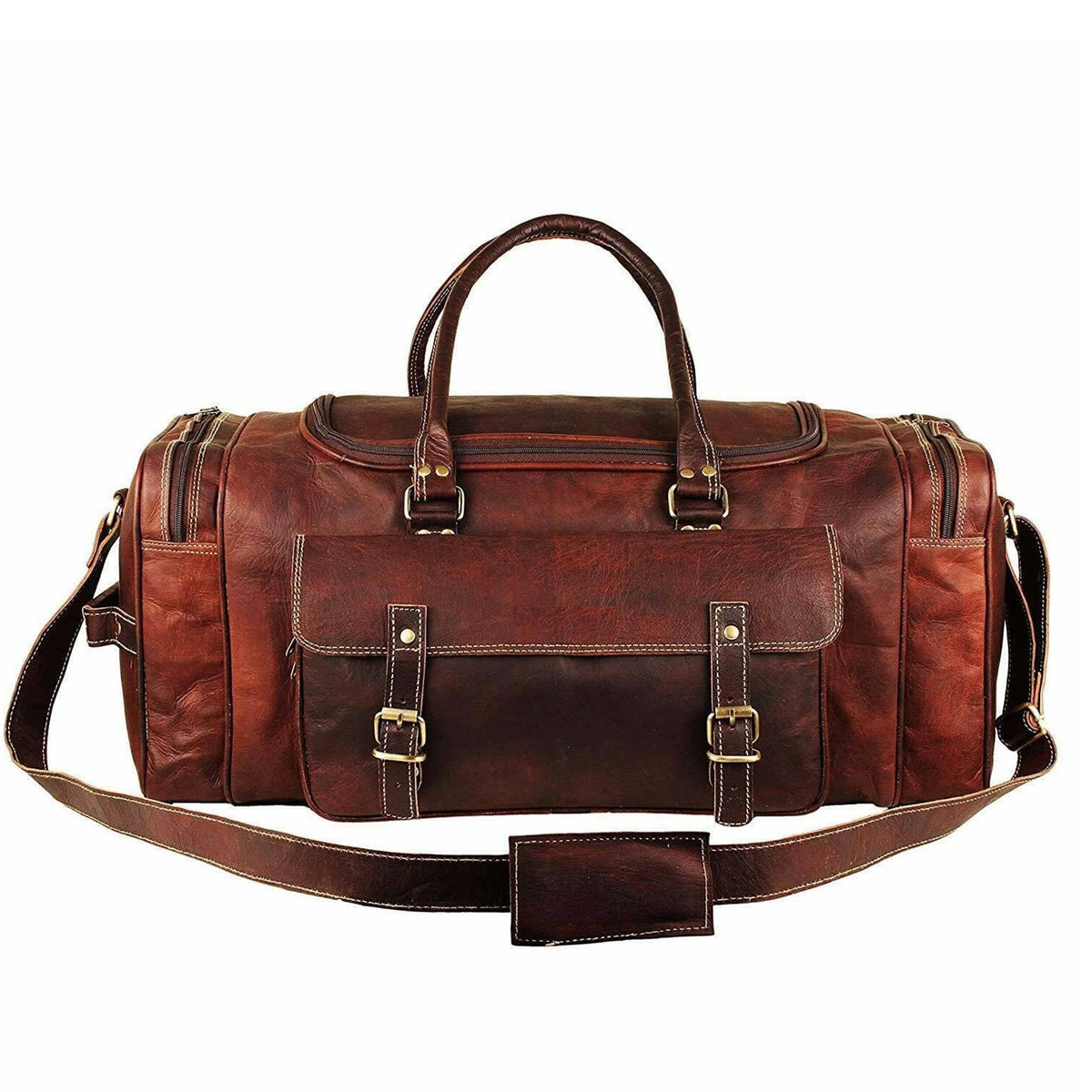 Sac De Voyage Homme Cuir Vintage - 25 Pouces - Week-end, Sport, Cabine - Marron Fait Main