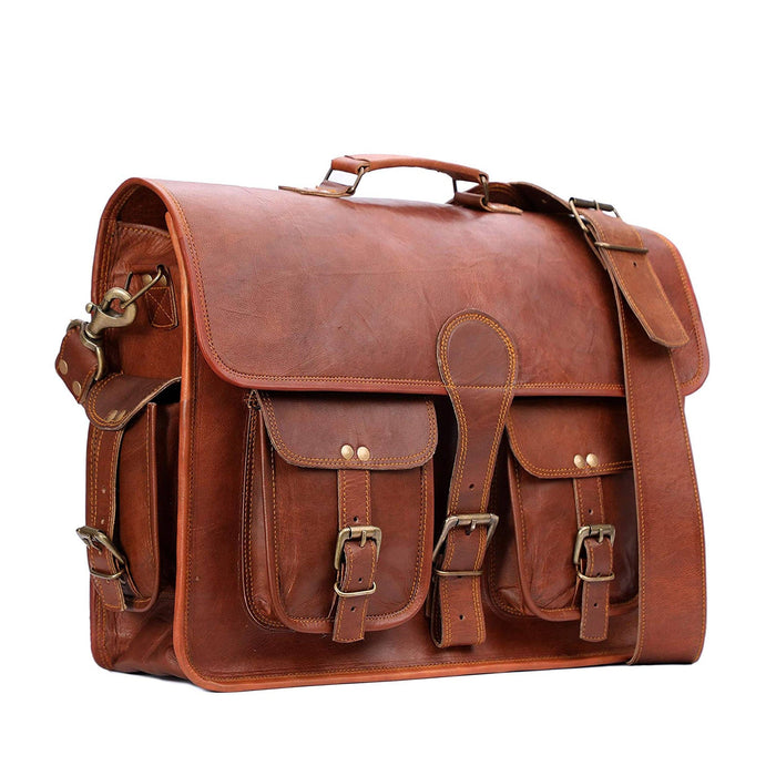 brown handmade leather messenger briefcases Bags