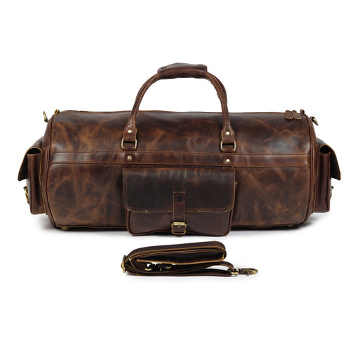 round leather duffle bag