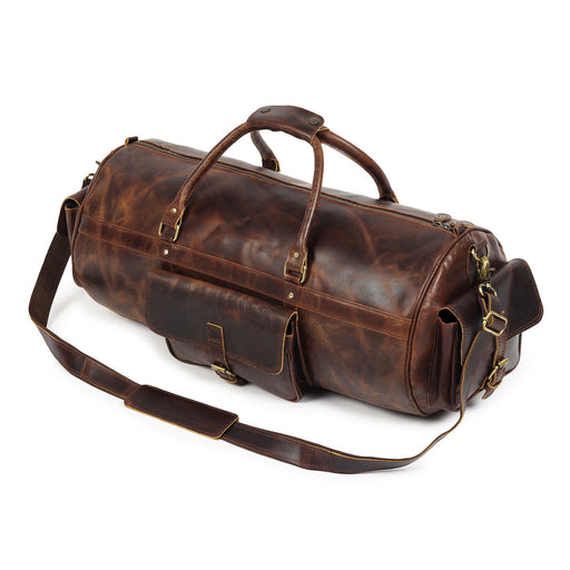 round leather duffle bag