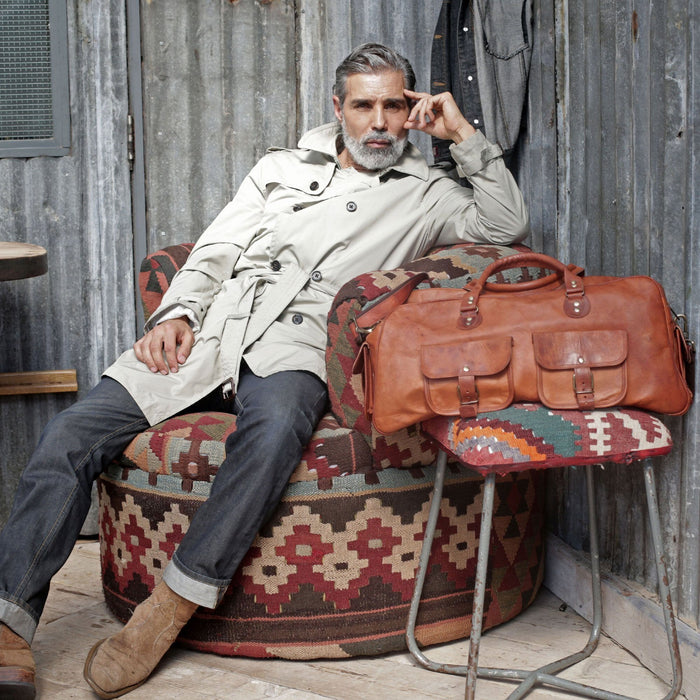 Handmade Men's Leather Vintage Duffle Luggage Weekender Gym Carry on Travel  Bag