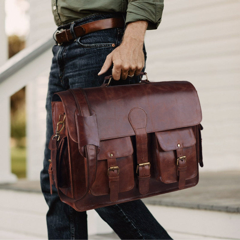 Distressed Men's Leather Messenger Bag