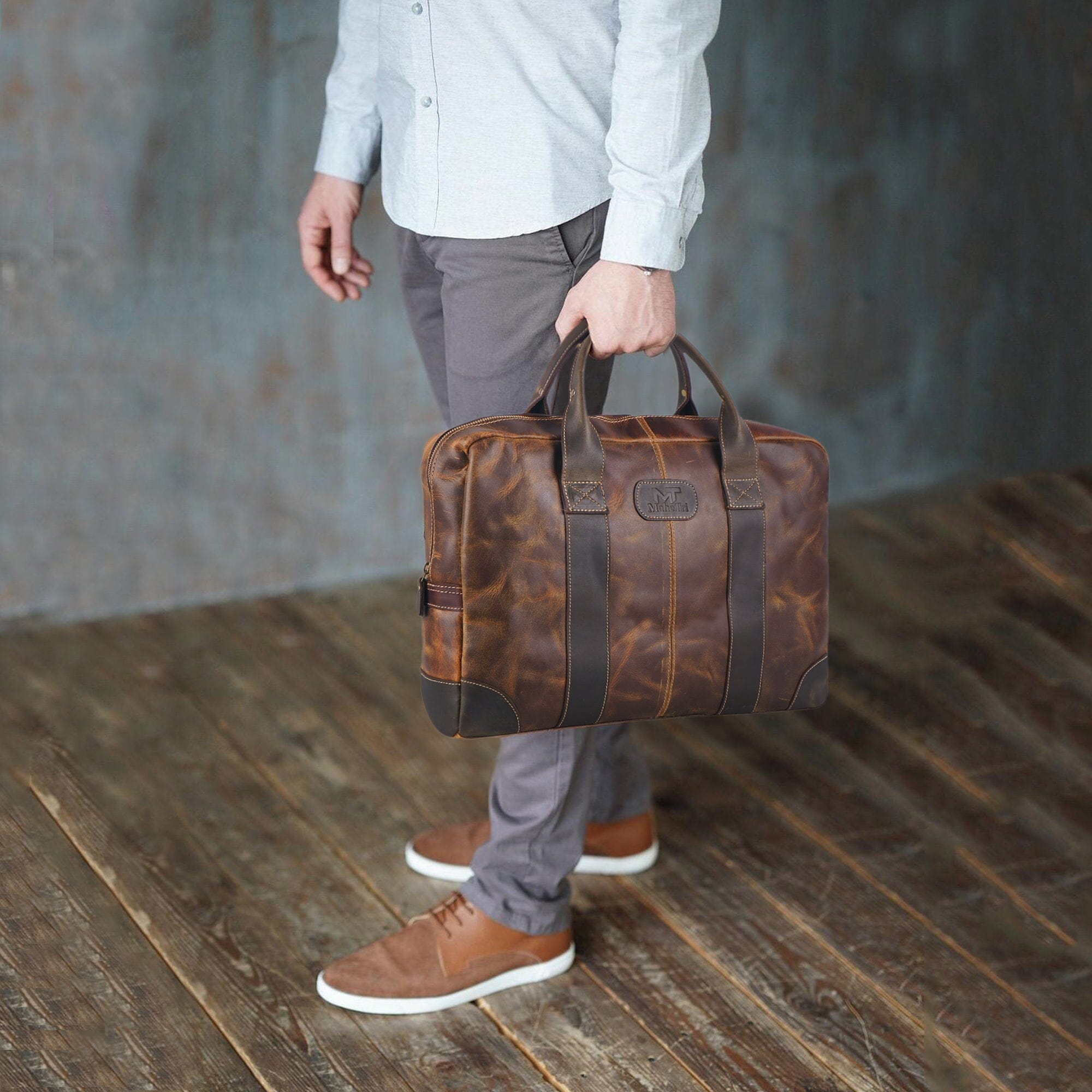 MaheTri Jefferson Leather Briefcase | Leather Laptop Briefcase