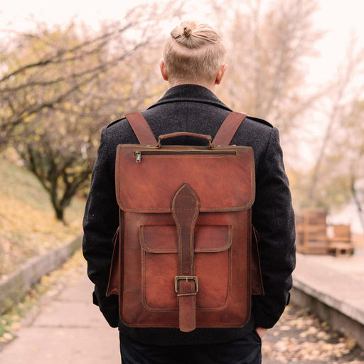 Buffalo Leather Roll On Laptop Backpack 16 Inch | Vintage Genuine Leather  Rucksack Backpack for Men & Women | Best Full Grain Brown Leather Backpacks
