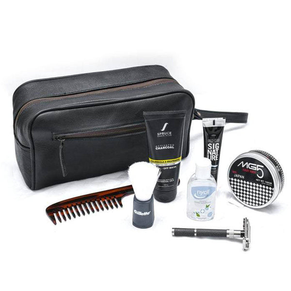 Black Leather Toiletry Bag Leather Dopp Kit Travel Accessory