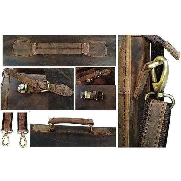 amerileather vintage hunter leather messenger bag backpack Retro Buffalo Hunter Leather Laptop Messenger Bag for Men & Women 16 Inch