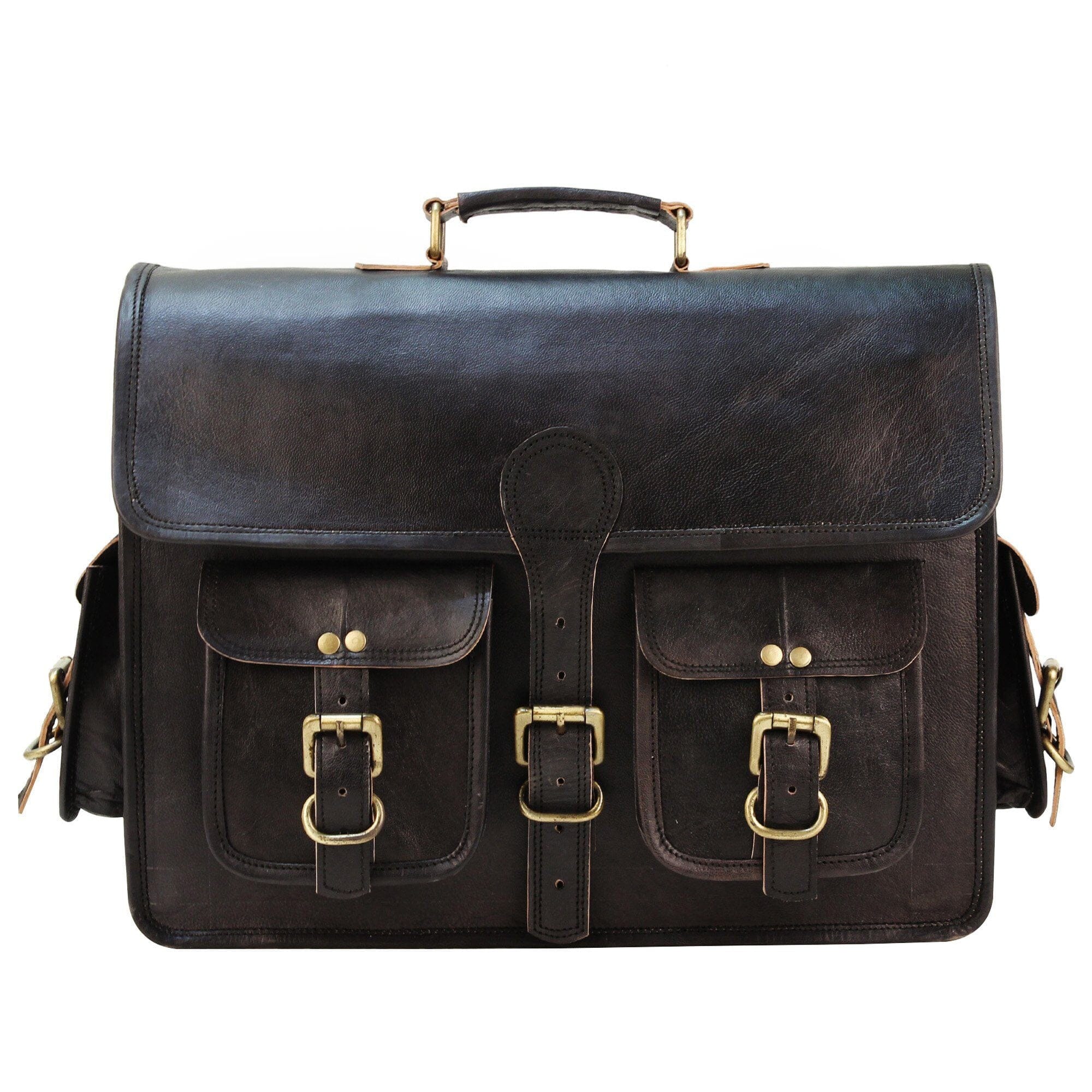 Vintage Black Leather Messenger Bag | Classy Leather Laptop Bag