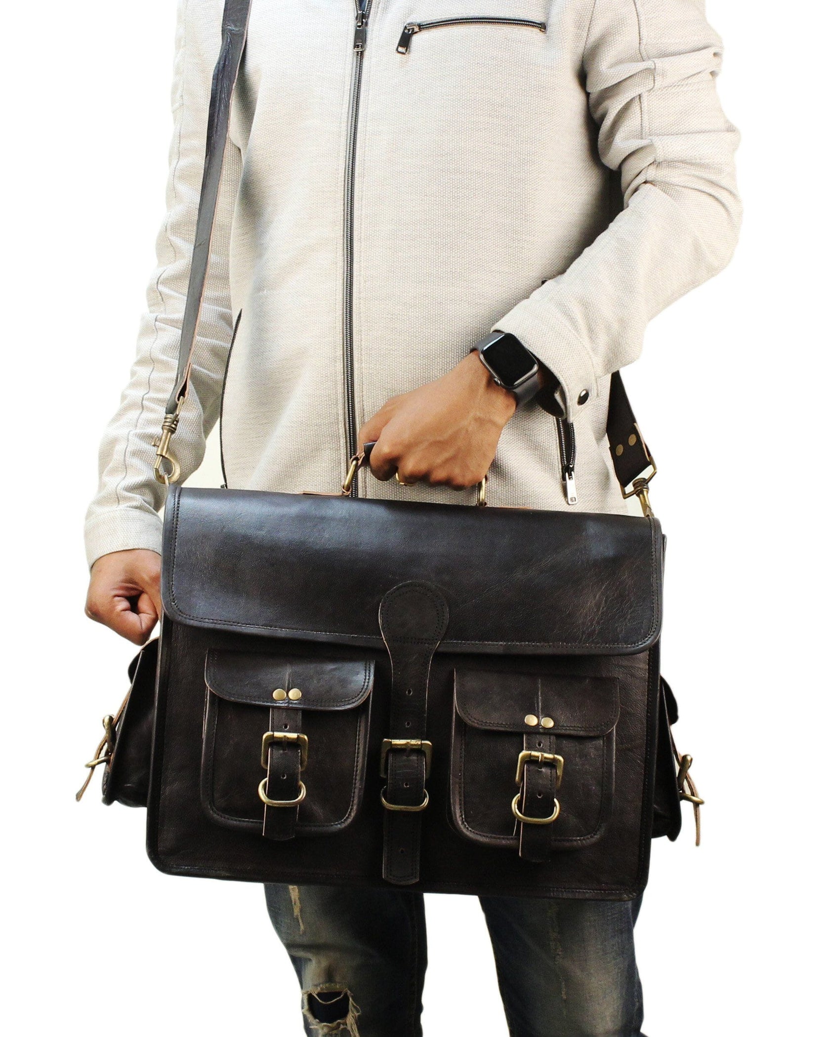 Vintage Black Leather Messenger Bag Classy Leather Laptop Bag — Classy Leather Bags