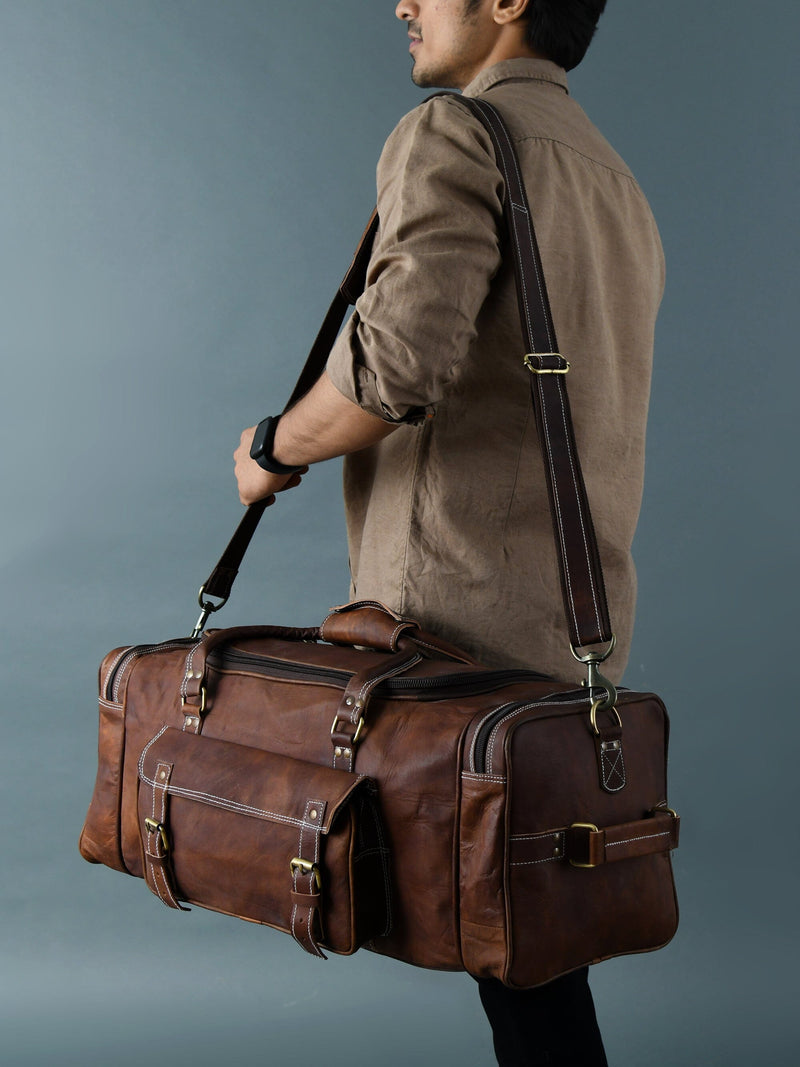 best travel weekender bag for men Leather Travel Duffel Bags for Men and Women Full Grain Leather Overnight Bag 21 Inch / Yes