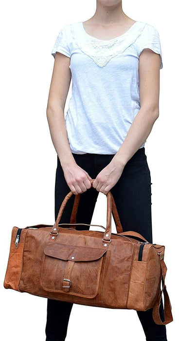 Fabric Overnight Bags Tan Brown Leather Duffle Bag For Men, Travel