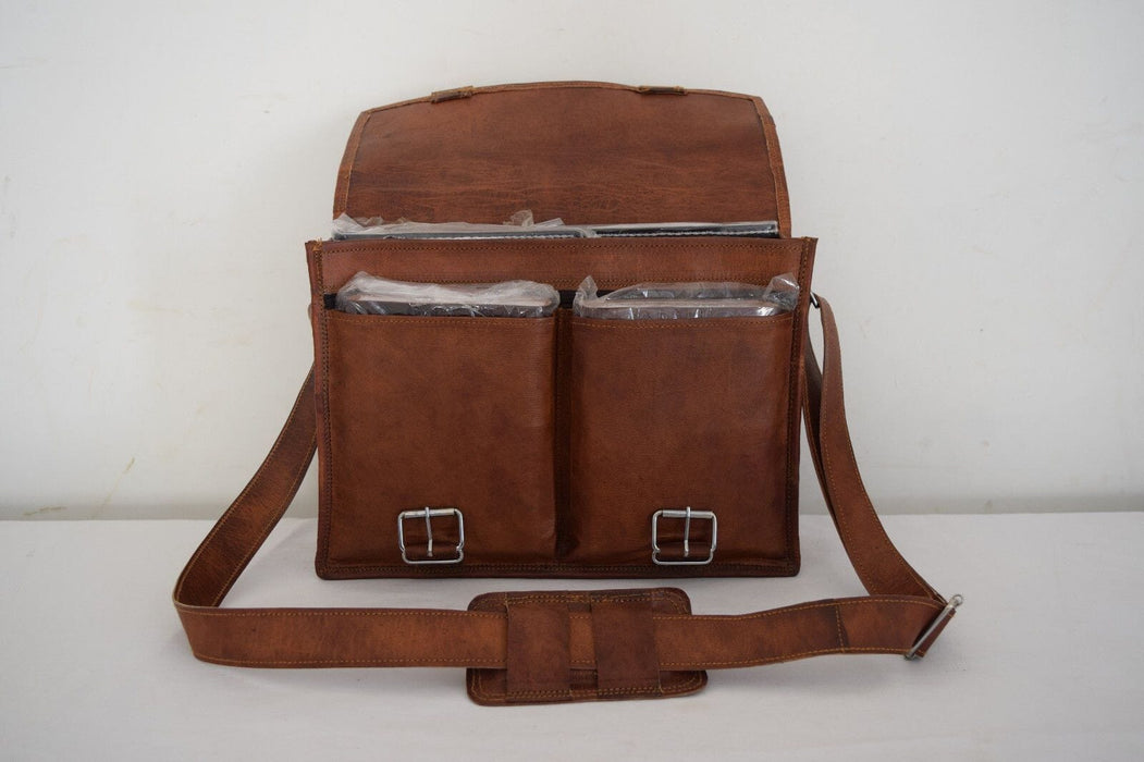 mens brown leather laptop messenger briefcase bag in USA
