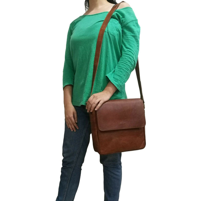 Cochoa Small Women Real Leather Crossbody Triple Zip Vintage Sling Handbag Purse Travel Crossover Shoulder Bag Handmade