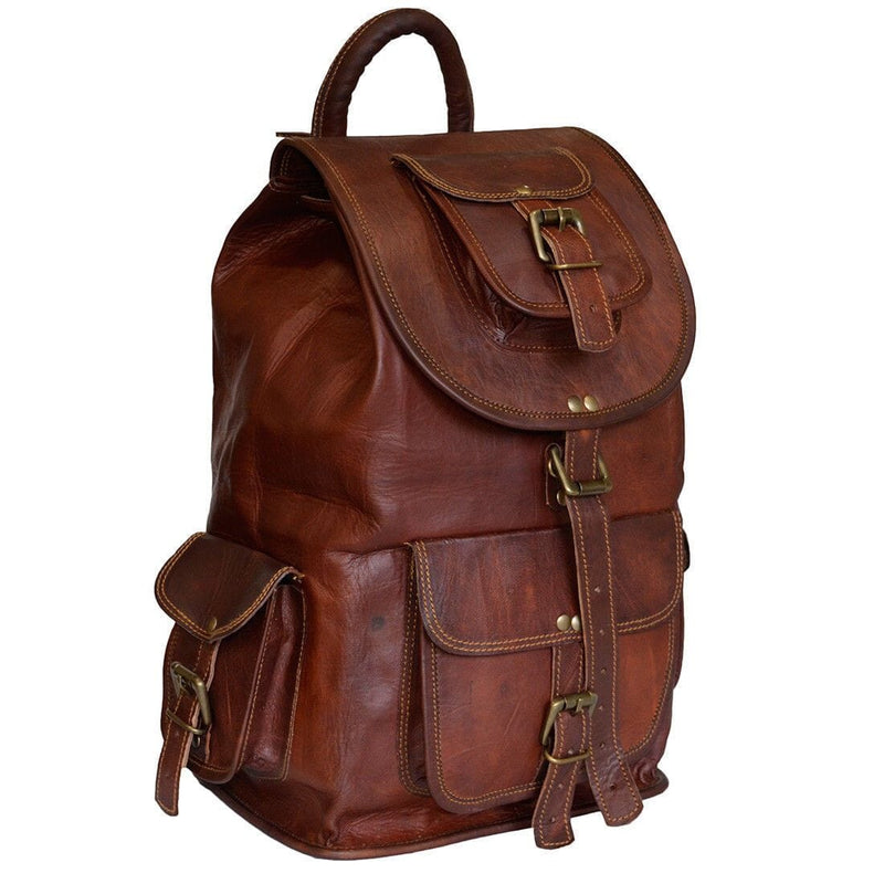 best leather backpack for men Outdoor Hiking Vintage Leather Backpack Unisex Backpack Men — Classy Leather Bags